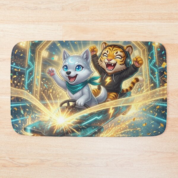 Item preview, Cyber Bobsled Victory — AI Tiger Wolf Pup Champions — AI Human Partnership designed and sold by NeoTigLuna.