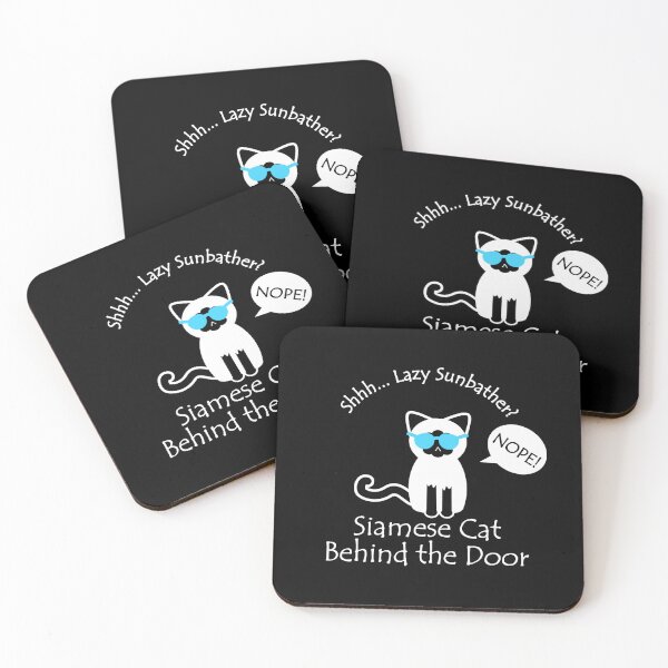 Item preview, Funny Siamese Cat Lazy Sunbather Behind the Door White Text designed and sold by Na7nasColorShop.