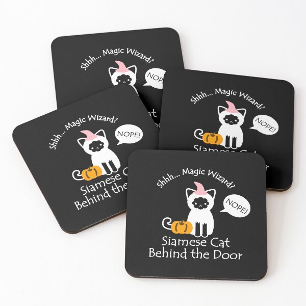Item preview, Funny Siamese Cat Magic Wizard Behind the Door White Text designed and sold by Na7nasColorShop.