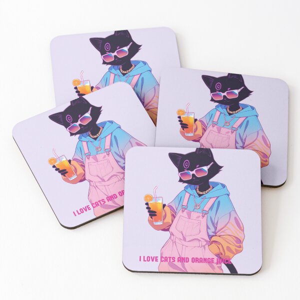 Item preview, I Love Cats and Orange Juice Cute Anime Black Cat designed and sold by BLUESKY11a.
