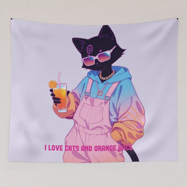 Item preview, I Love Cats and Orange Juice Cute Anime Black Cat designed and sold by BLUESKY11a.