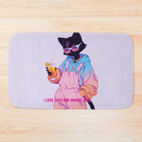 Item preview, I Love Cats and Orange Juice Cute Anime Black Cat designed and sold by BLUESKY11a.