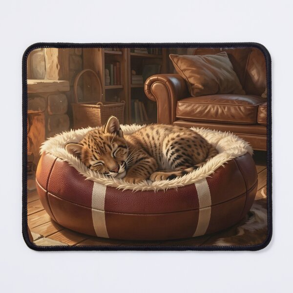 Item preview, Bobcat Kitten Sleeping in Football Pet Bed Cabin designed and sold by Pioneer Spirit Market.