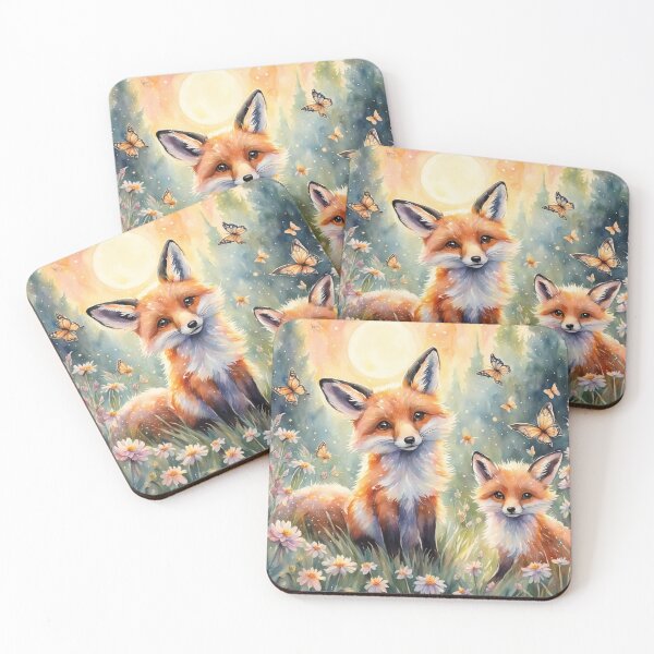 Item preview, Fox and Kit in Magical Flower Meadow Watercolor designed and sold by Pioneer Spirit Market.