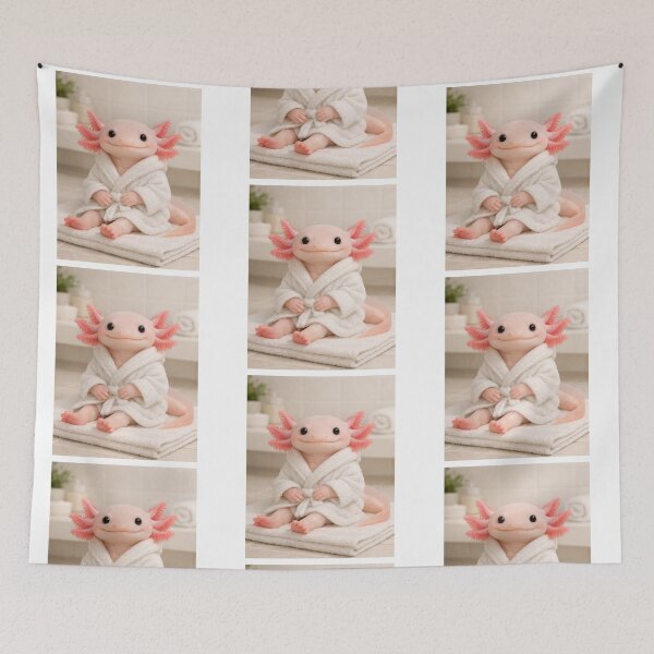 Item preview, Cozy Bathrobe Leucistic Axolotl designed and sold by Sillytoe.