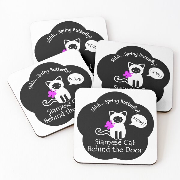Item preview, Funny Siamese Cat Spring Butterfly Behind the Door Black Base designed and sold by Na7nasColorShop.