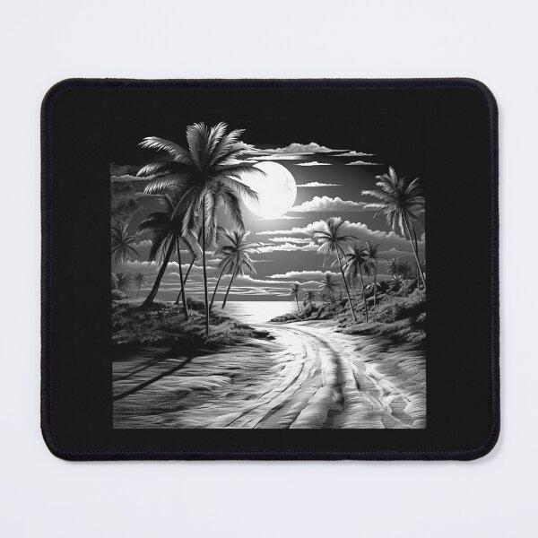 Item preview, Black and White Moonlit Tropical Beach Road Art designed and sold by inkoutninja.