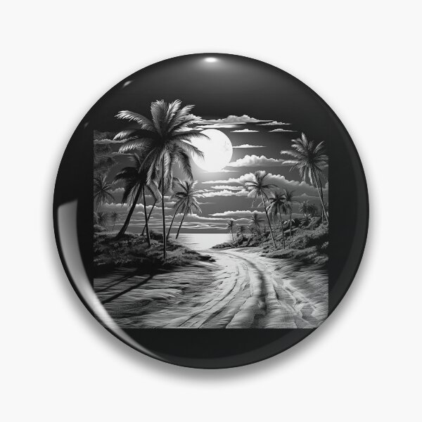 Item preview, Black and White Moonlit Tropical Beach Road Art designed and sold by inkoutninja.