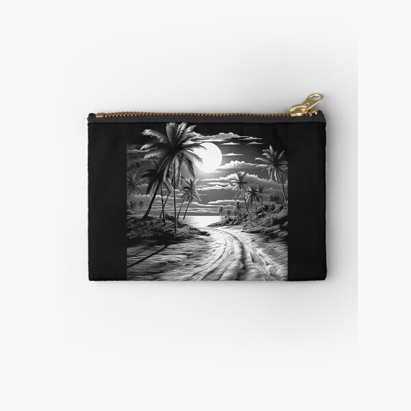 Item preview, Black and White Moonlit Tropical Beach Road Art designed and sold by inkoutninja.