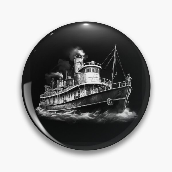 Item preview, Black and White Vintage Tugboat Maritime Art designed and sold by inkoutninja.