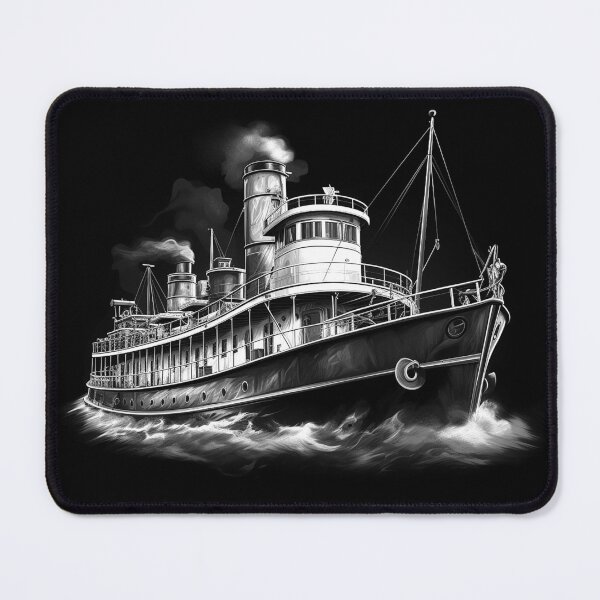 Item preview, Black and White Vintage Tugboat Maritime Art designed and sold by inkoutninja.