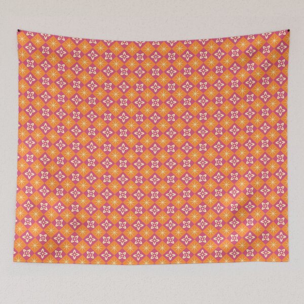 Item preview, Garden of Stars Medieval Checkerboard - Dragonfruit & Tangerine designed and sold by HannahGinn.Design.