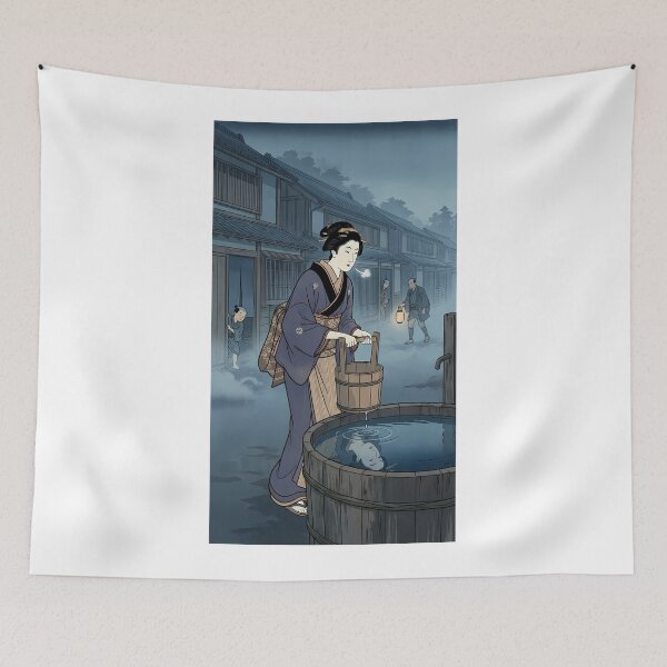 Item preview, Beautiful Woman at the Well with Water Reflection - Ukiyo-e Art designed and sold by TokyoUkiyoHouse.
