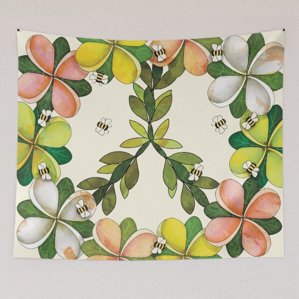 Item preview, Vintage Floral Peace Sign with Plumeria Flowers and Bees designed and sold by Karin Taylor.