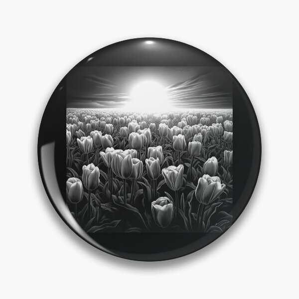 Item preview, Black and White Tulip Field Sunrise Landscape Art designed and sold by inkoutninja.