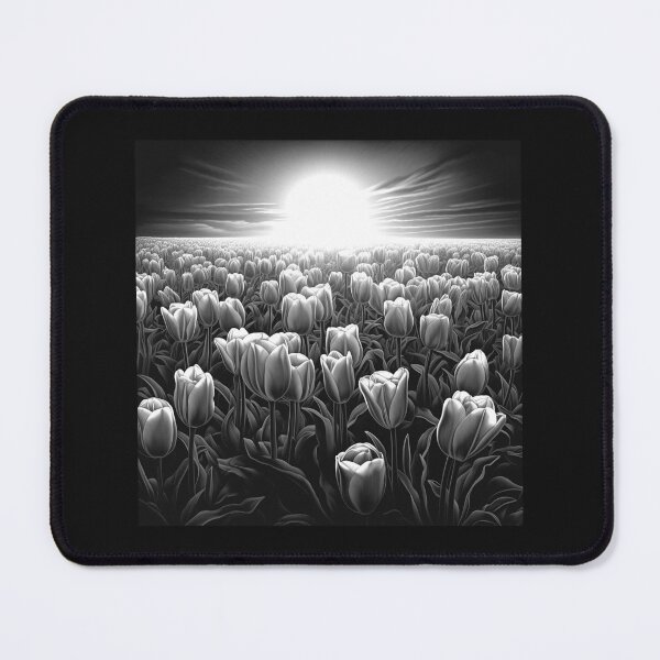 Item preview, Black and White Tulip Field Sunrise Landscape Art designed and sold by inkoutninja.