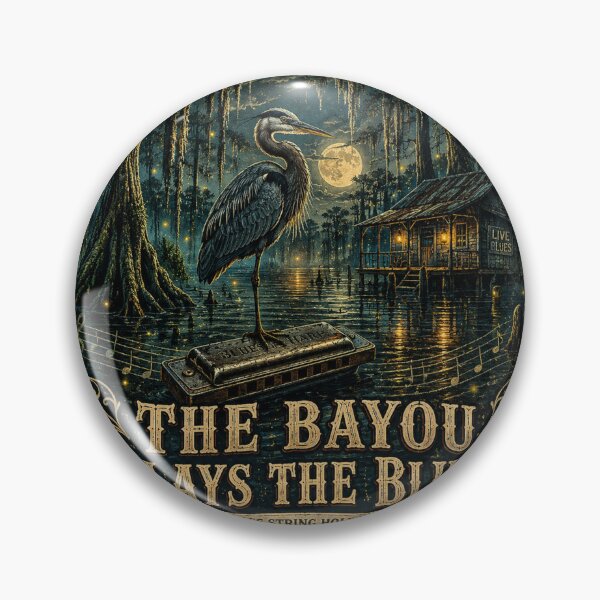 Item preview, The Bayou Plays the Blues | Heron Harmonica Swamp Art designed and sold by NatureHarmony16.