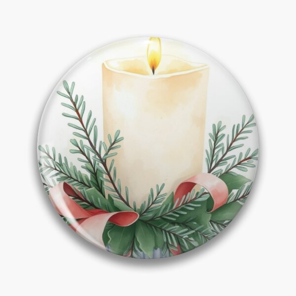 Item preview, Watercolor Christmas Candle with Festive Evergreen Foliage designed and sold by Vida e Arte.