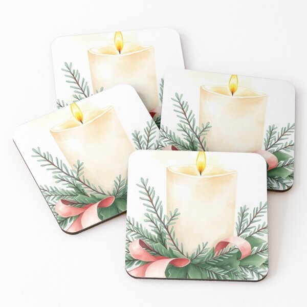 Item preview, Watercolor Christmas Candle with Festive Evergreen Foliage designed and sold by Vida e Arte.