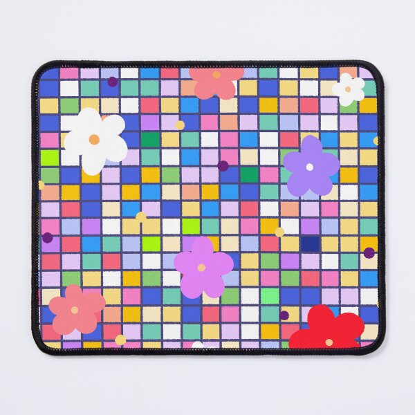 Item preview, Colorful Mosaic Grid Pattern with Cute Flowers designed and sold by ubborn.