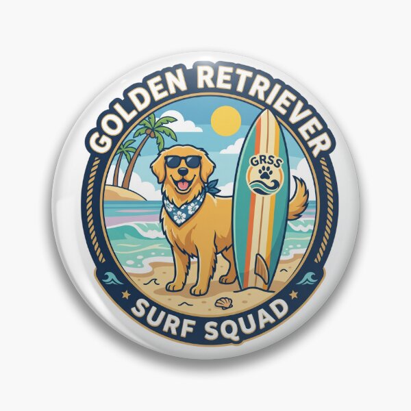 Item preview, Golden Retriever Surf Squad Retro Beach Dog designed and sold by PictoVibe.