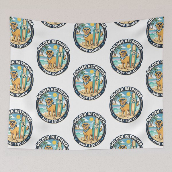 Item preview, Golden Retriever Surf Squad Retro Beach Dog designed and sold by PictoVibe.