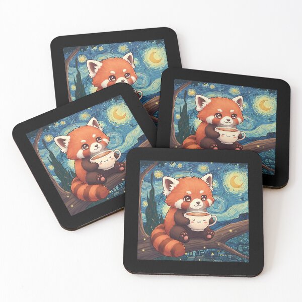 Item preview, Kawaii Red Panda Holding a Cup Cute Starry Night Van Gogh designed and sold by Littermin.