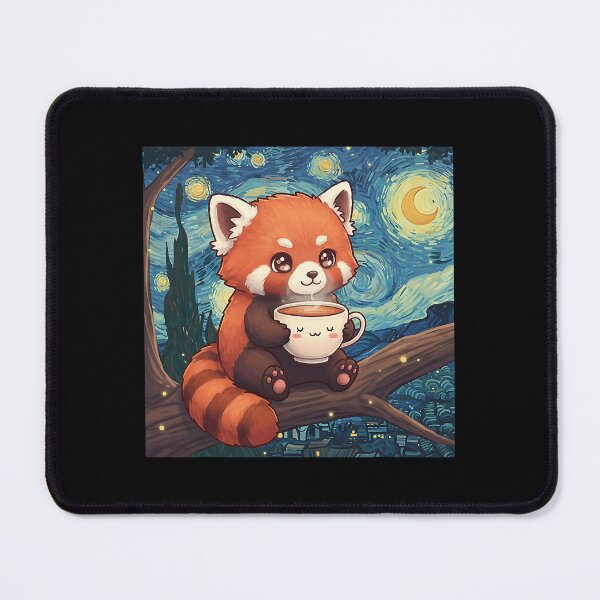 Item preview, Kawaii Red Panda Holding a Cup Cute Starry Night Van Gogh designed and sold by Littermin.