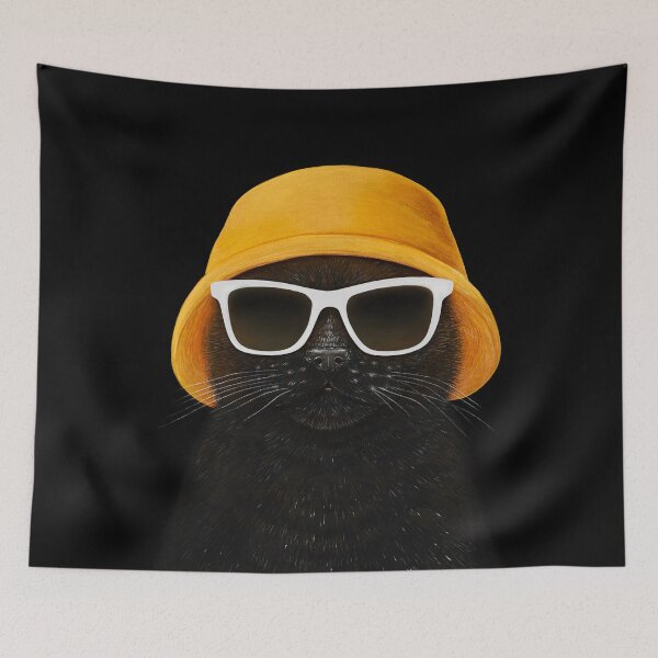 Item preview, Black cat in the hat on black designed and sold by Valeriya Korenkova Kodamorkovkart.