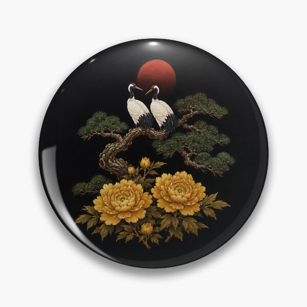Item preview, Golden Peonies and Couple Cranes on a Dragon Pine - Korean Wall Art designed and sold by K-Tradition.