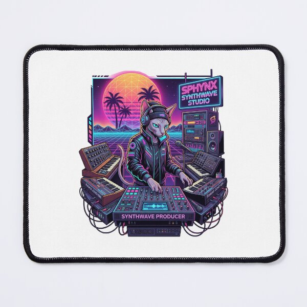 Item preview, Sphynx Synthwave Studio Neon Retro Producer designed and sold by PictoVibe.
