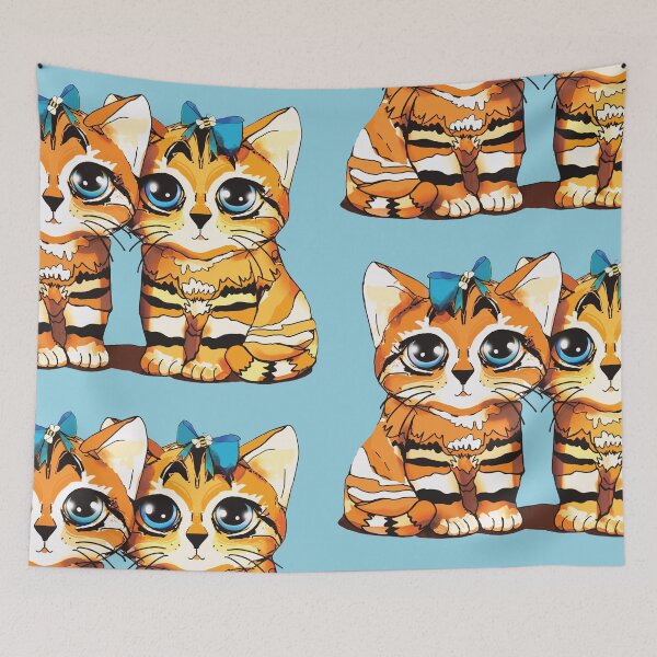 Item preview, Vintage Kawaii Kittens Cute Tabby Cats with Blue Bows designed and sold by Karin Taylor.