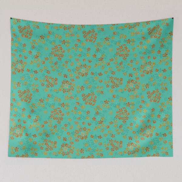 Item preview, Loose Gold Wildflowers in Watercolor Pattern (Turquoise Background) designed and sold by andrebalest.art.