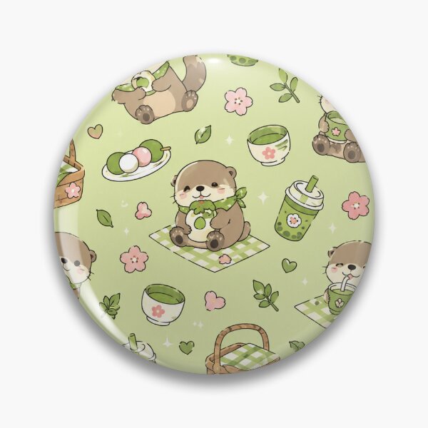 Item preview, Cute Otter Matcha Picnic Kawaii Pattern designed and sold by Soft Berry Studio.