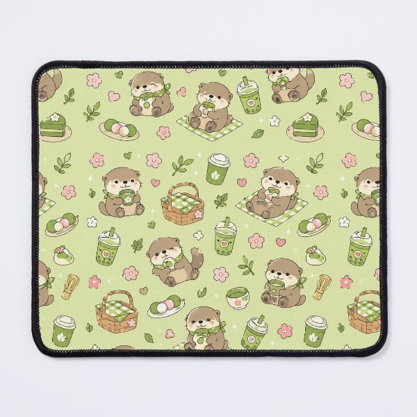 Item preview, Cute Otter Matcha Picnic Kawaii Pattern designed and sold by Soft Berry Studio.