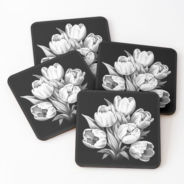 Item preview, Black and White Tulip Bouquet Botanical Art designed and sold by inkoutninja.
