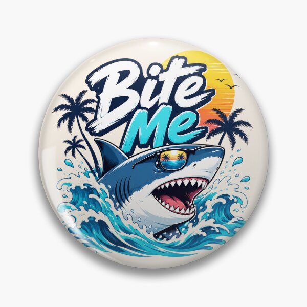 Item preview, Funny Bite Me Shark Retro Sunset designed and sold by legendaryskins.