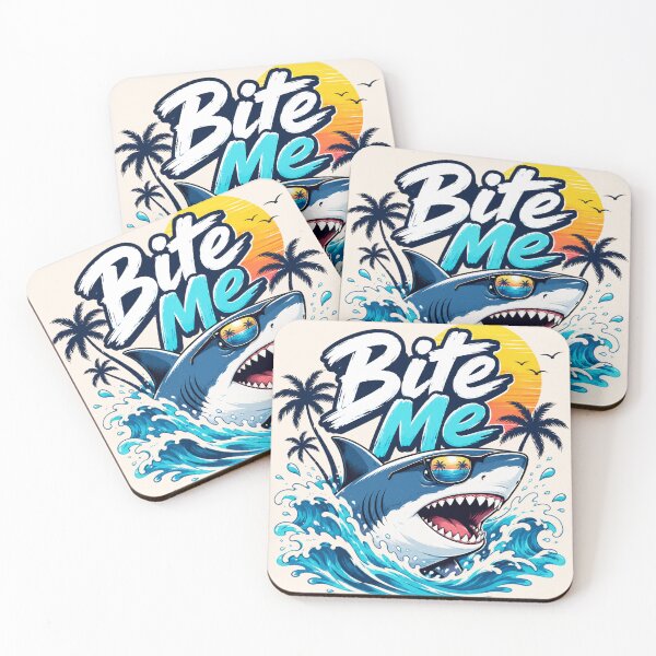 Item preview, Funny Bite Me Shark Retro Sunset designed and sold by legendaryskins.