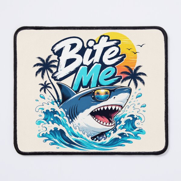 Item preview, Funny Bite Me Shark Retro Sunset designed and sold by legendaryskins.