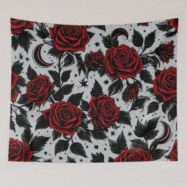 Item preview, Midnight Roses Under the Crescent Moon Graphic Design designed and sold by INKRebelGraphic.