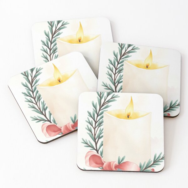 Item preview, Watercolor Christmas Candle with Ornament and Ribbon designed and sold by Vida e Arte.