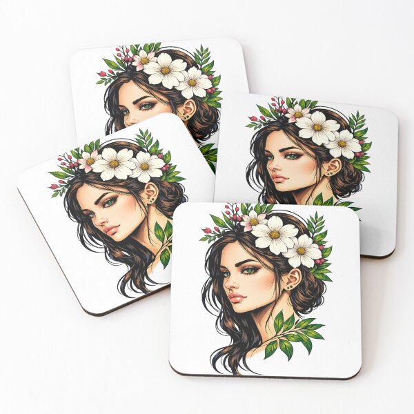 Item preview, Floral Beauty Portrait | Colorful Woman with Flower Crown | Elegant Botanical Art Sticker | Aesthetic Feminine Design designed and sold by Akseries.