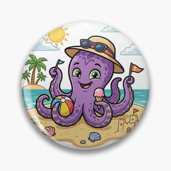 Item preview, Cute Octopus Beach Summer Cartoon Sticker Art designed and sold by ShadowSketch-HP.