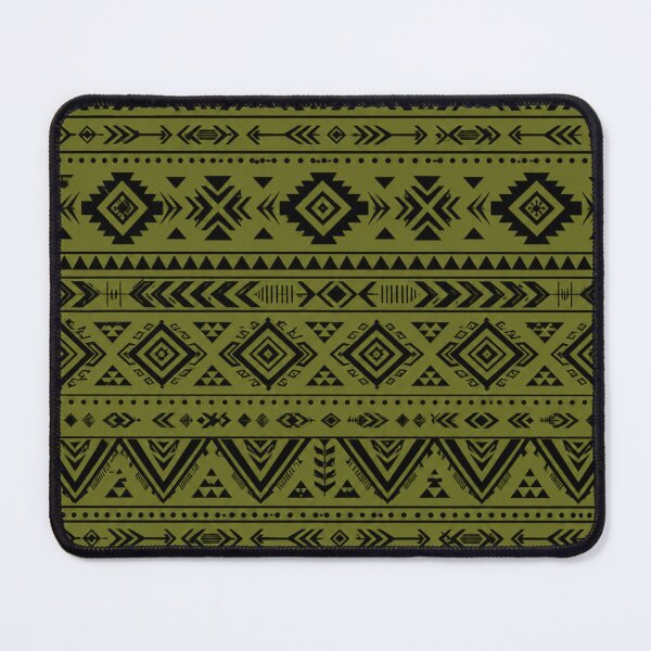 Item preview, Black Tribal Geometric Seamless Pattern on Moss Green Background designed and sold by optimusprime39.