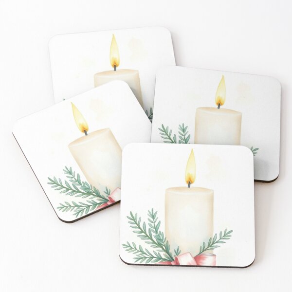 Item preview, Watercolor Pillar Candle with Ribbon and Evergreen Sprigs designed and sold by Vida e Arte.