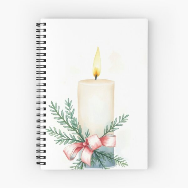 Item preview, Watercolor Pillar Candle with Ribbon and Evergreen Sprigs designed and sold by Vida e Arte.