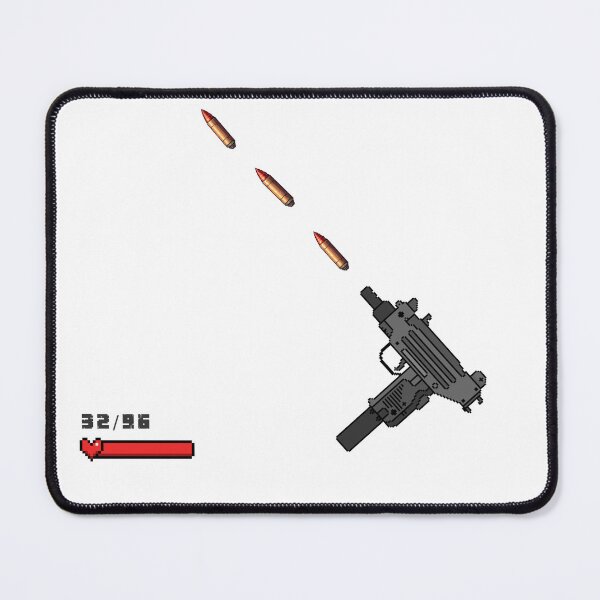 Item preview, Retro Pixel Art Uzi Submachine Gun Gaming HUD designed and sold by Redvibeco.