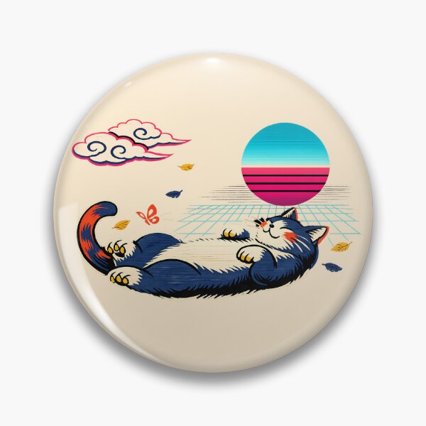Item preview, Neon Retro Synthwave Ukiyo‑E Lounging Cat designed and sold by KungPowUnicorn.