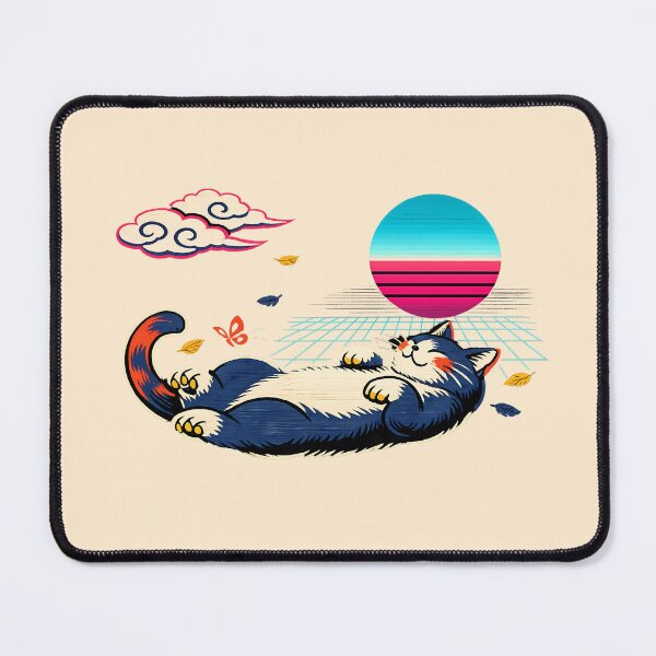 Item preview, Neon Retro Synthwave Ukiyo‑E Lounging Cat designed and sold by KungPowUnicorn.