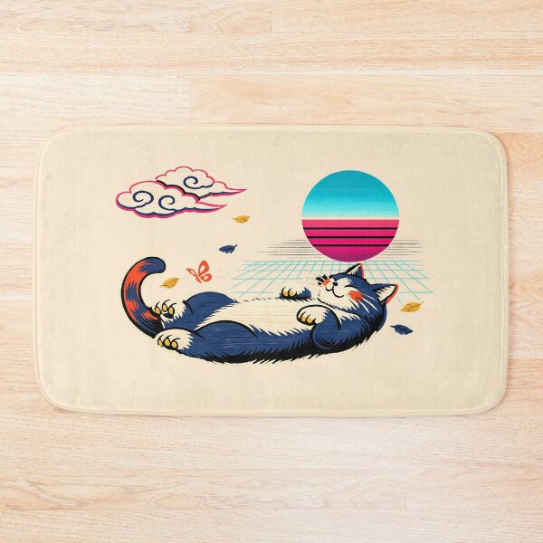 Item preview, Neon Retro Synthwave Ukiyo‑E Lounging Cat designed and sold by KungPowUnicorn.